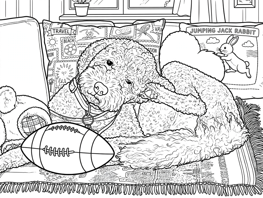 Coloring page: dog with a football